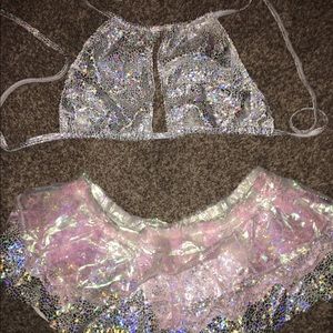 Custom made rave/festival MINI skirt & top
